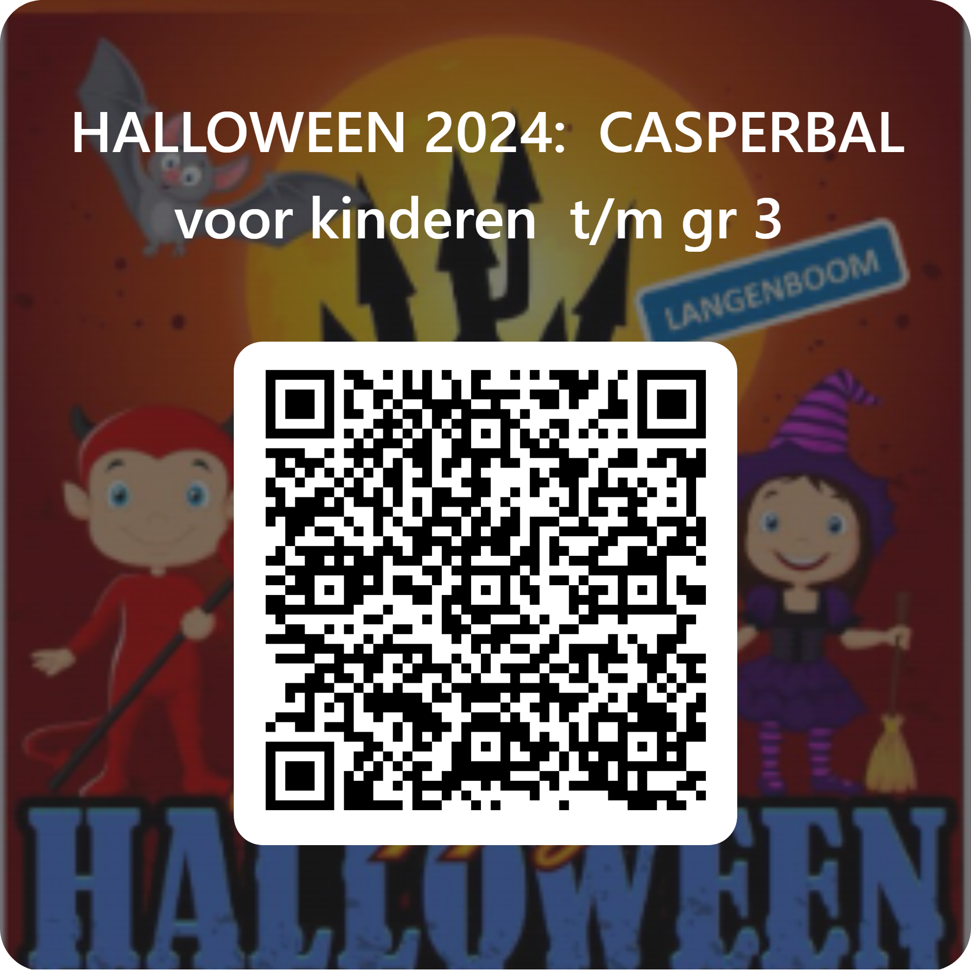 QRCode voor HALLOWEEN 2024 CASPERBAL voor kinderen t m gr 3
